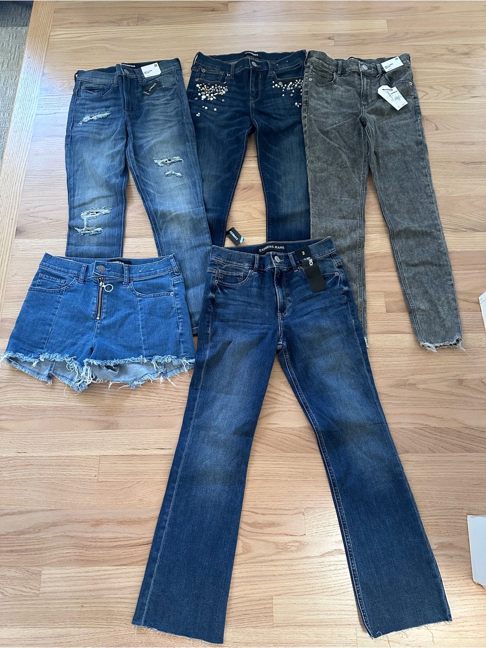 Express Blue Denim Jeans Bundle Distressed & Embellished Styles